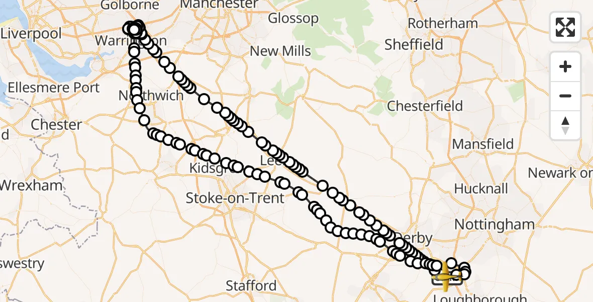 Flight route Police Aircraft East Midlands Airport - East Midlands Airport, 22 August 2026, 17:22