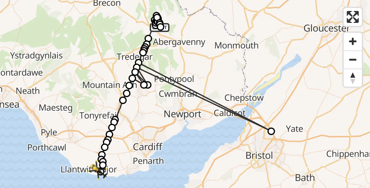 Flight route Police Helicopter Llanbedr - MOD St Athan, 22 August 2026, 17:31