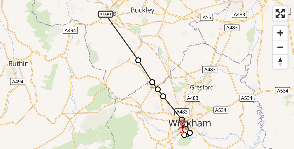 Flight route Air Ambulance Helicopter Mold - Felin Puleston, 22 August 2026, 18:09