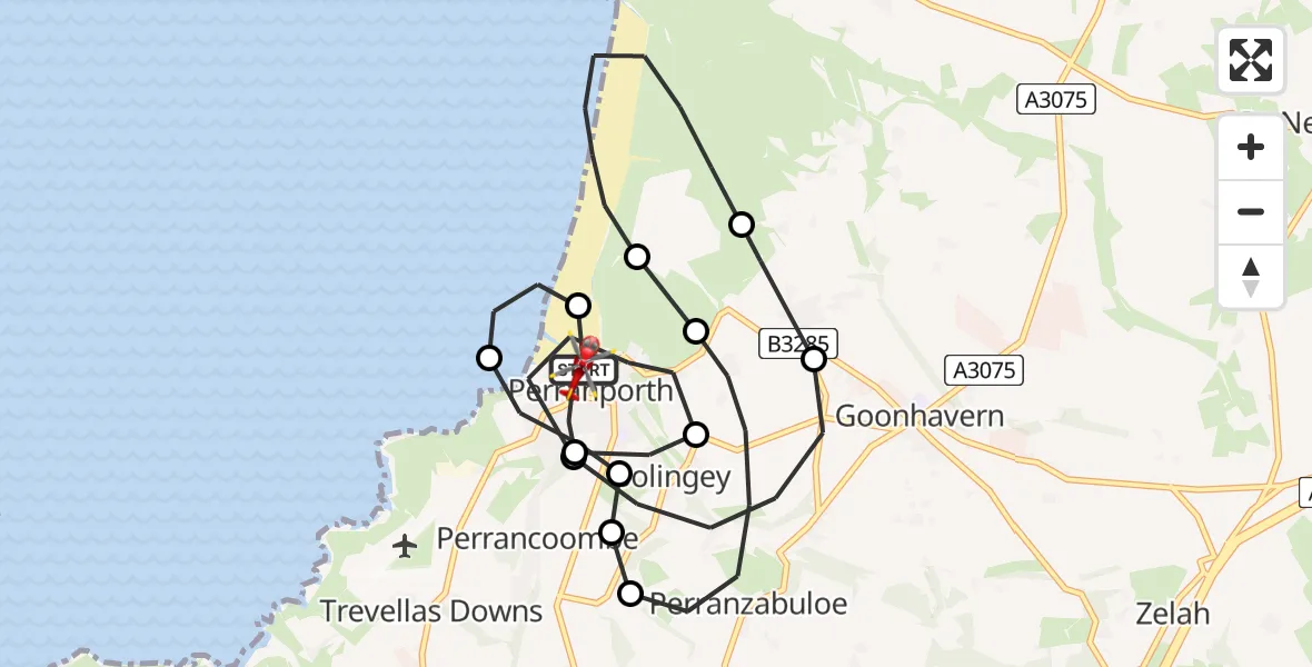 Flight route Air Ambulance Helicopter Perranporth - Perranporth, 22 August 2026, 18:15