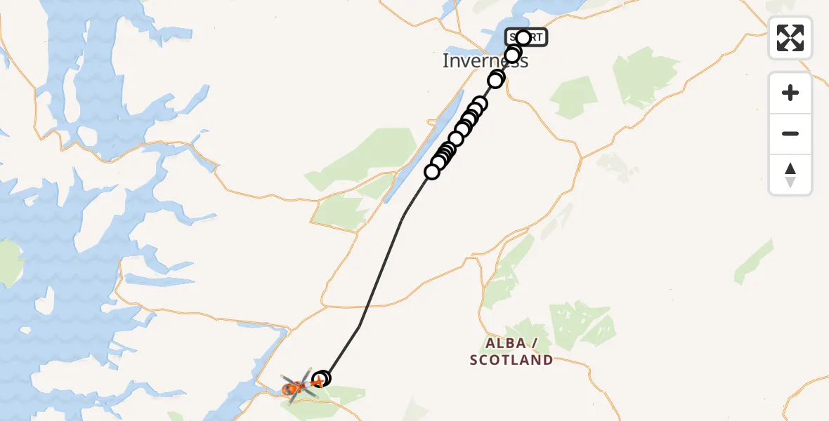 Flight route Coastguard Helicopter Inverness Airport - Kinlochleven, 22 August 2026, 18:32
