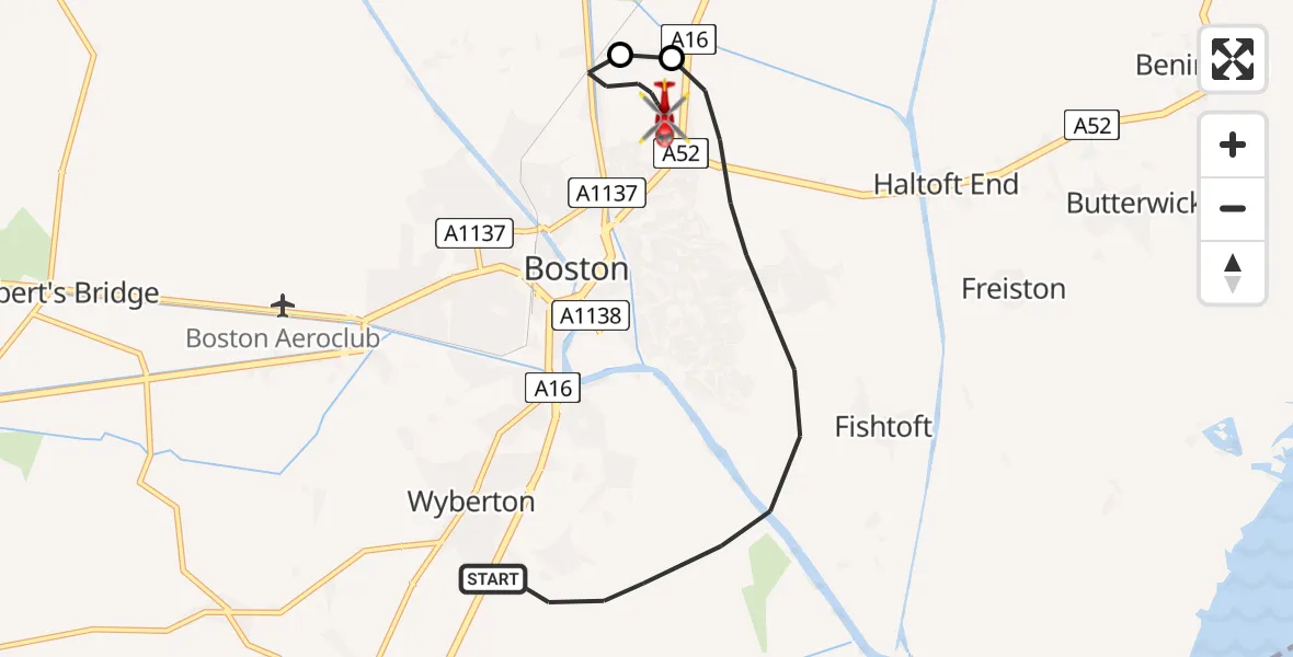 Flight route Air Ambulance Helicopter Boston - Boston, 22 August 2026, 19:32