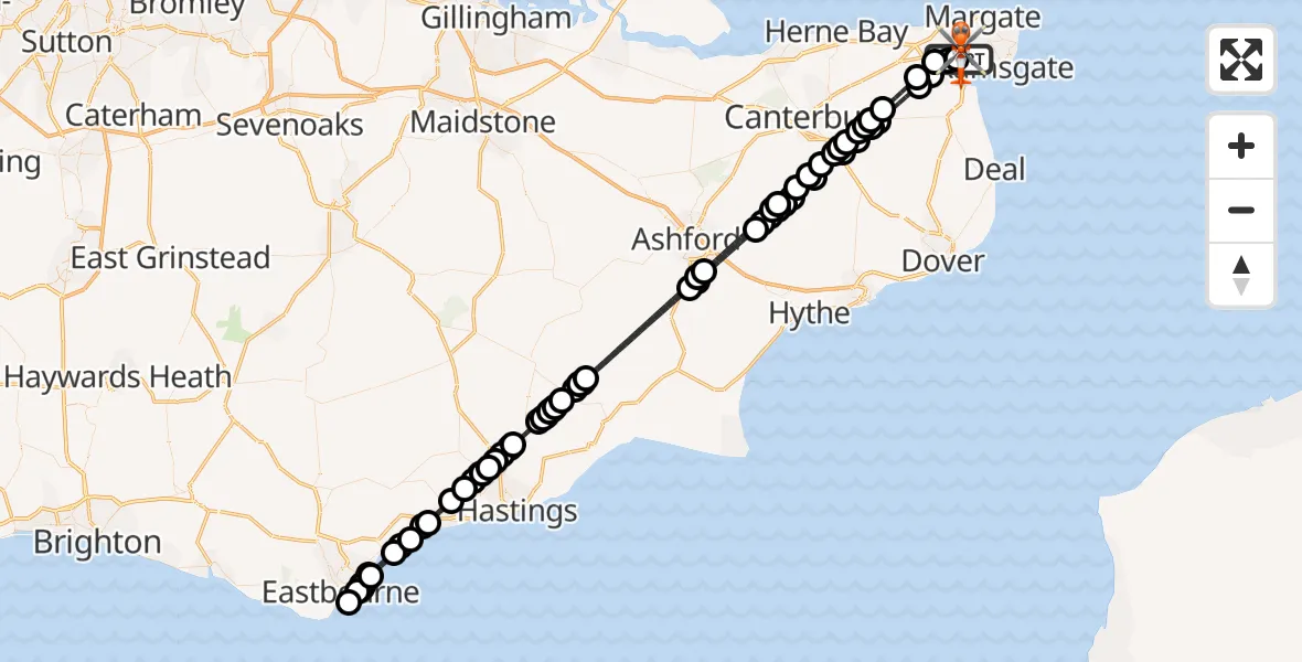 Flight route Coastguard Helicopter Manston Airport - Manston Airport, 22 August 2026, 20:33