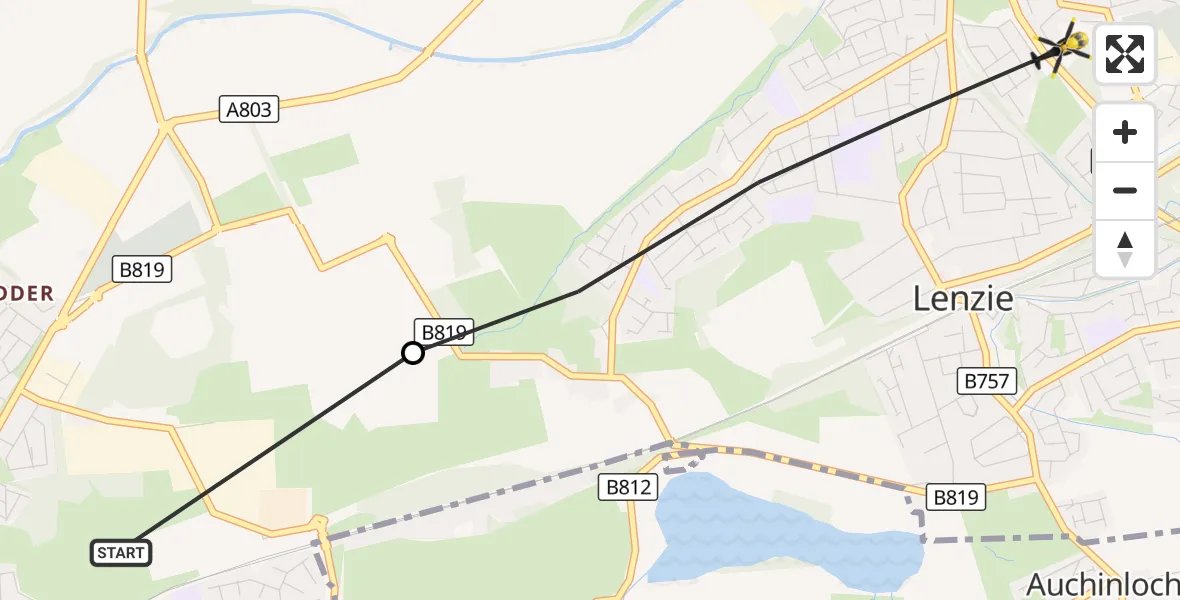 Flight route Police Helicopter Bishopbriggs - Kirkintilloch, 22 August 2026, 20:33