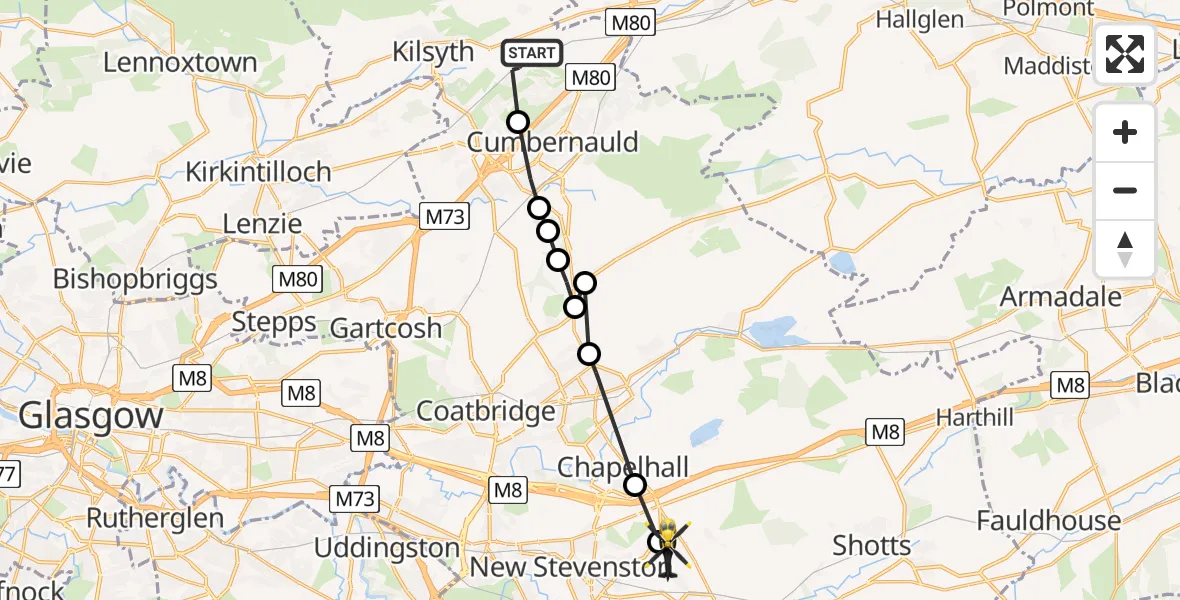 Flight route Police Helicopter Dullatur - Newarthill, 22 August 2026, 20:52