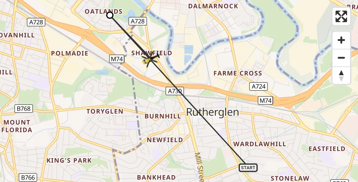 Flight route Police Helicopter Rutherglen - Rutherglen, 22 August 2026, 21:15