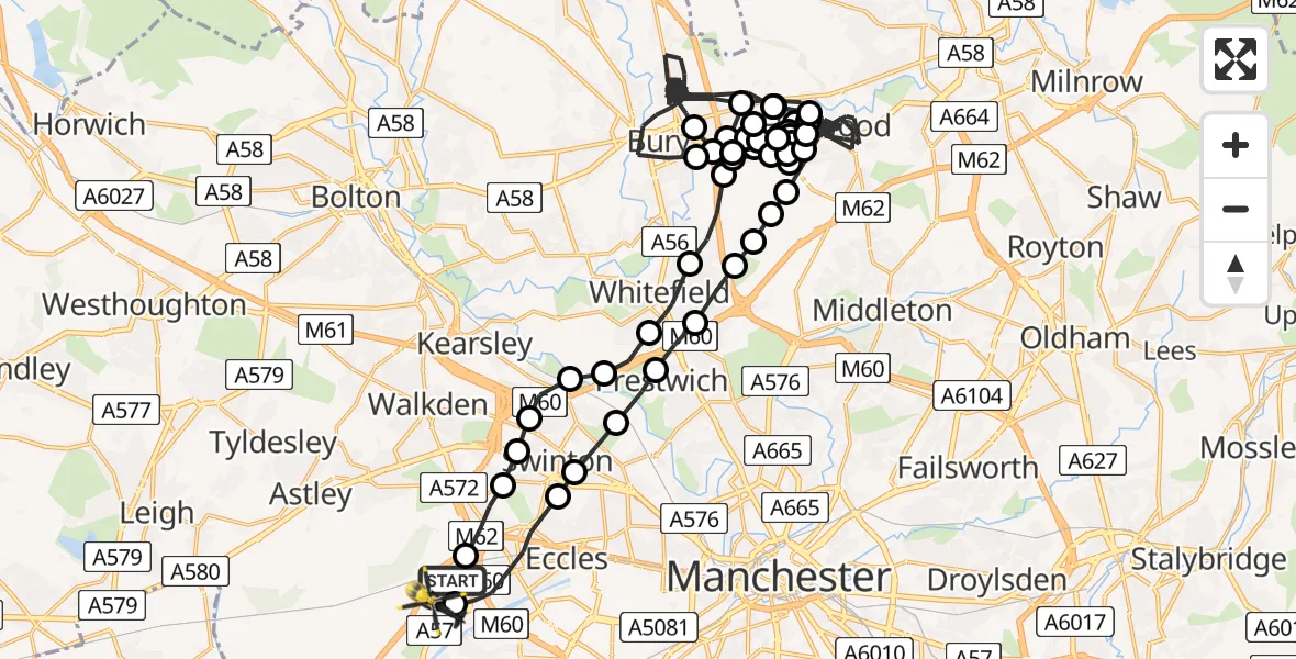 Flight route Police Helicopter Manchester Barton Aerodrome - Manchester Barton Aerodrome, 22 August 2026, 22:26