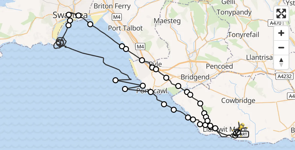 Flight route Police Helicopter MOD St Athan - MOD St Athan, 22 August 2026, 22:52