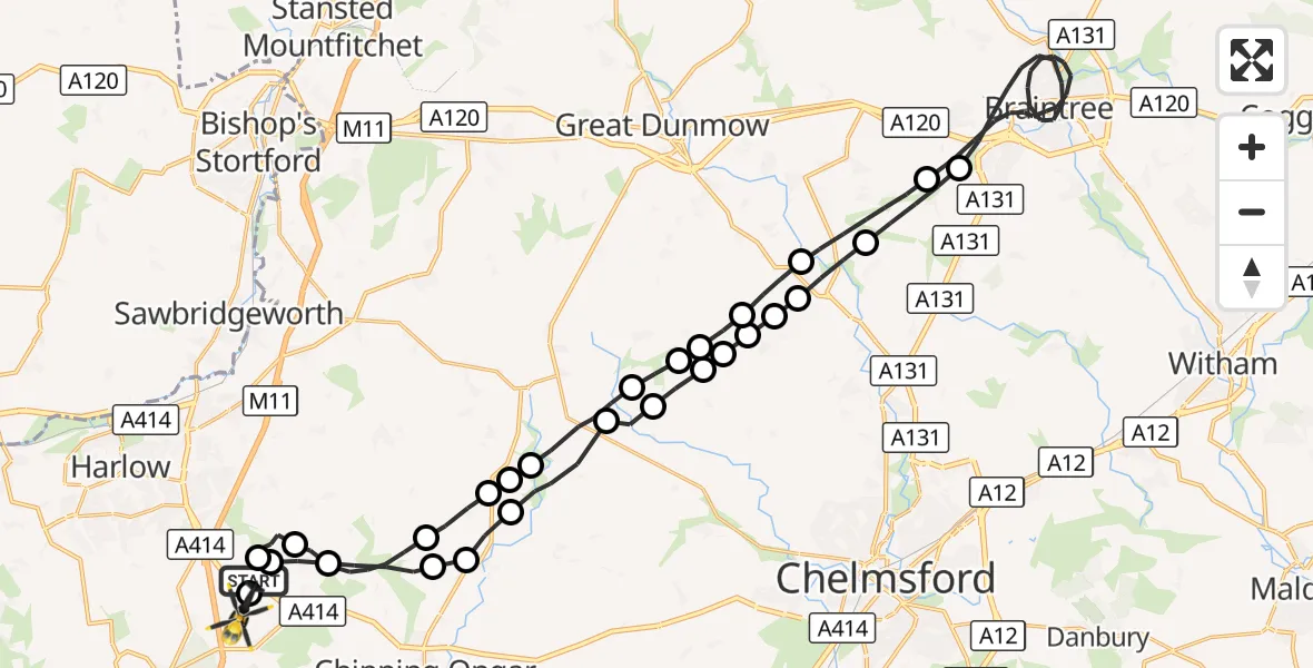 Flight route Police Helicopter North Weald Airfield - North Weald Airfield, 23 August 2026, 00:38
