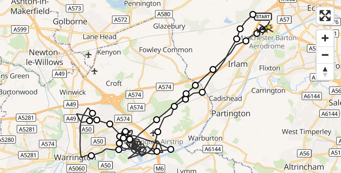 Flight route Police Helicopter Irlam - Manchester Barton Aerodrome, 23 August 2026, 00:46