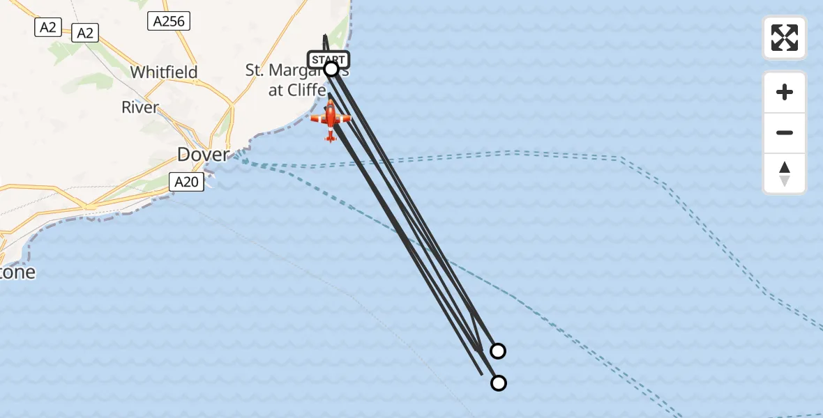 Flight route Coastguard Drone Dover - English Channel, 23 August 2026, 01:04