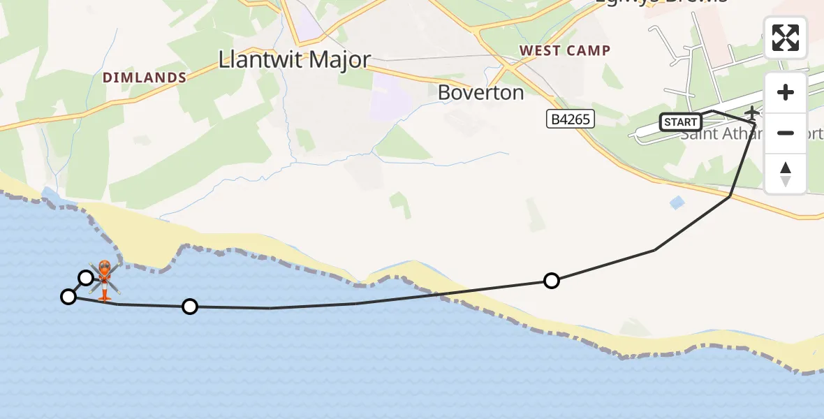 Flight route Coastguard Helicopter MOD St Athan - Llantwit Major, 23 August 2026, 08:34