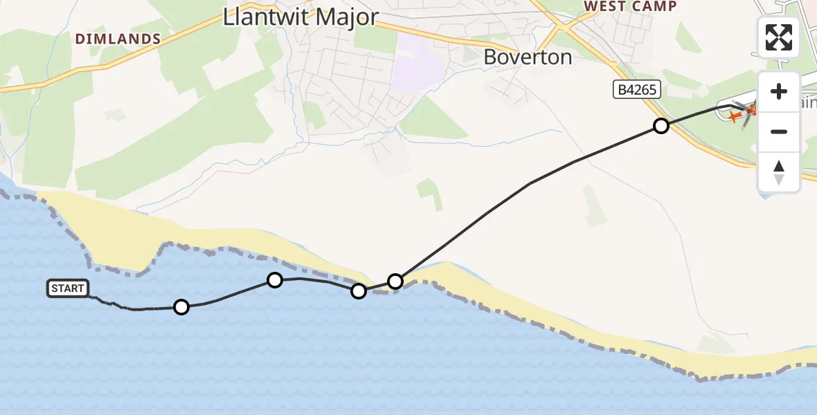 Flight route Coastguard Helicopter Llantwit Major - MOD St Athan, 23 August 2026, 08:45