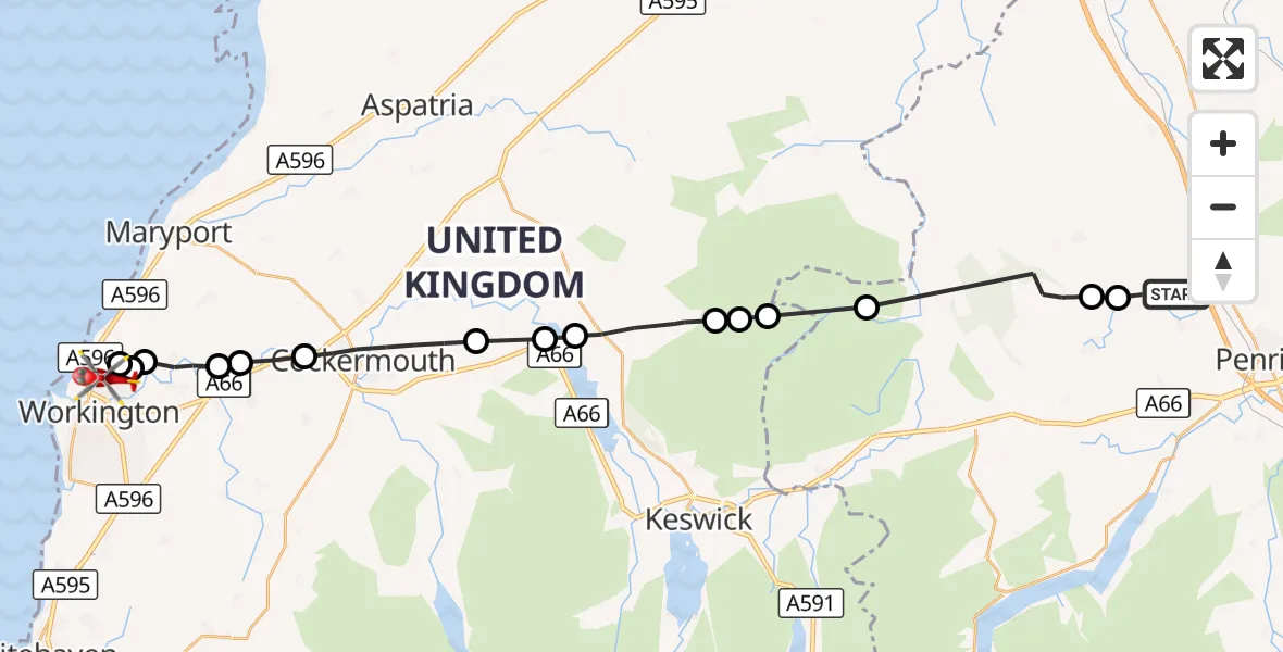 Flight route Air Ambulance Helicopter Newton Reigny - Siddick, 23 August 2026, 09:22