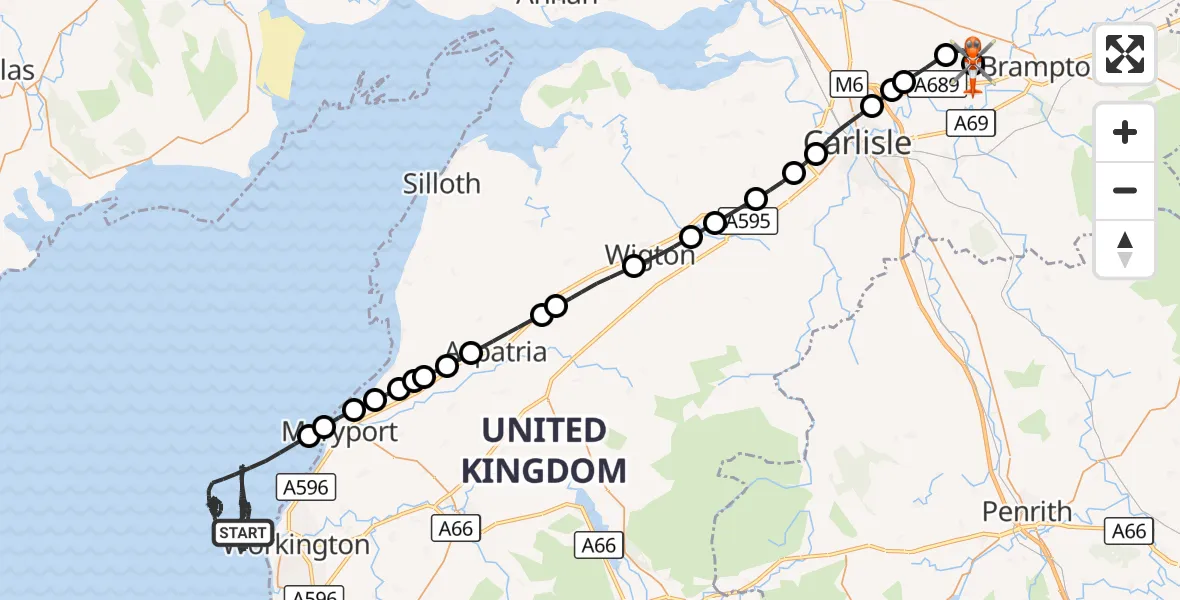 Flight route Coastguard Helicopter Irish Sea - Carlisle Lake District Airport, 23 August 2026, 09:27