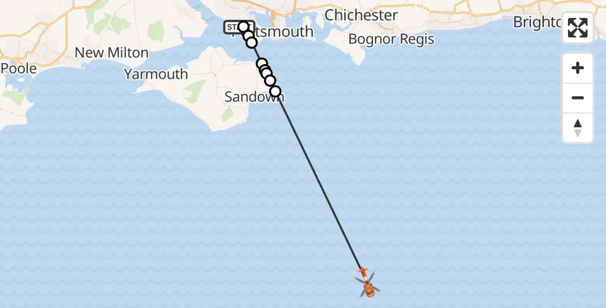 Flight route Coastguard Helicopter Solent Airport - English Channel, 23 August 2026, 09:37