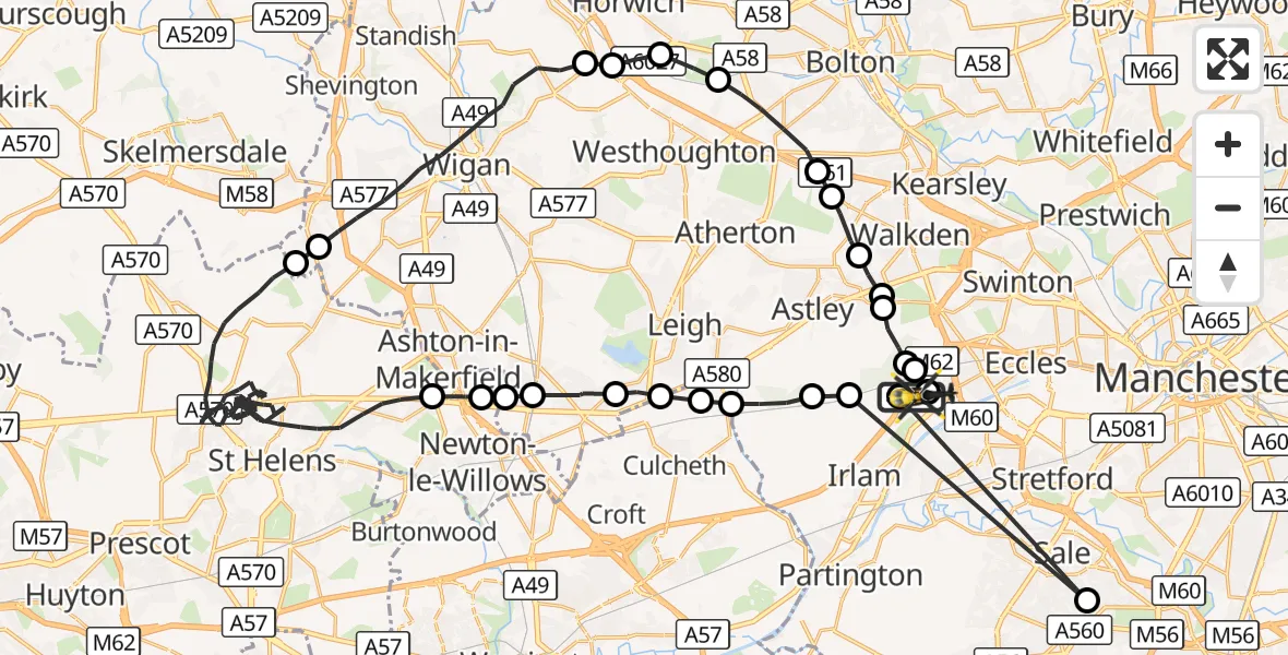 Flight route Police Helicopter Manchester Barton Aerodrome - Irlam, 23 August 2026, 09:50