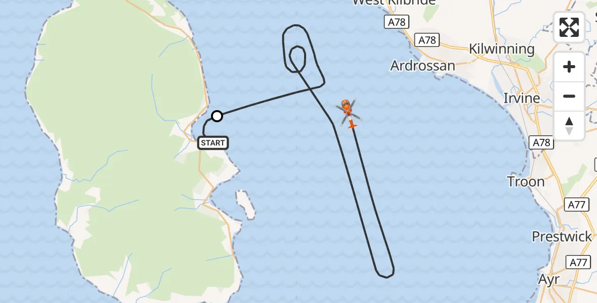 Flight route Coastguard Helicopter Brodick - Inner Seas, 23 August 2026, 10:17
