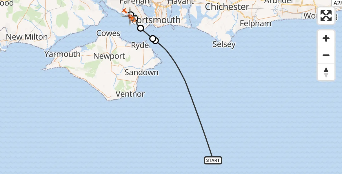 Flight route Coastguard Helicopter English Channel - Solent Airport, 23 August 2026, 10:21
