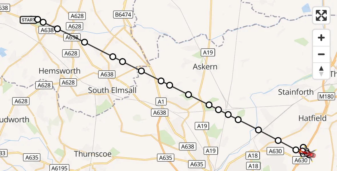 Flight route Air Ambulance Helicopter YAA Nostell Helicopter Port - Old Cantley, 23 August 2026, 10:33
