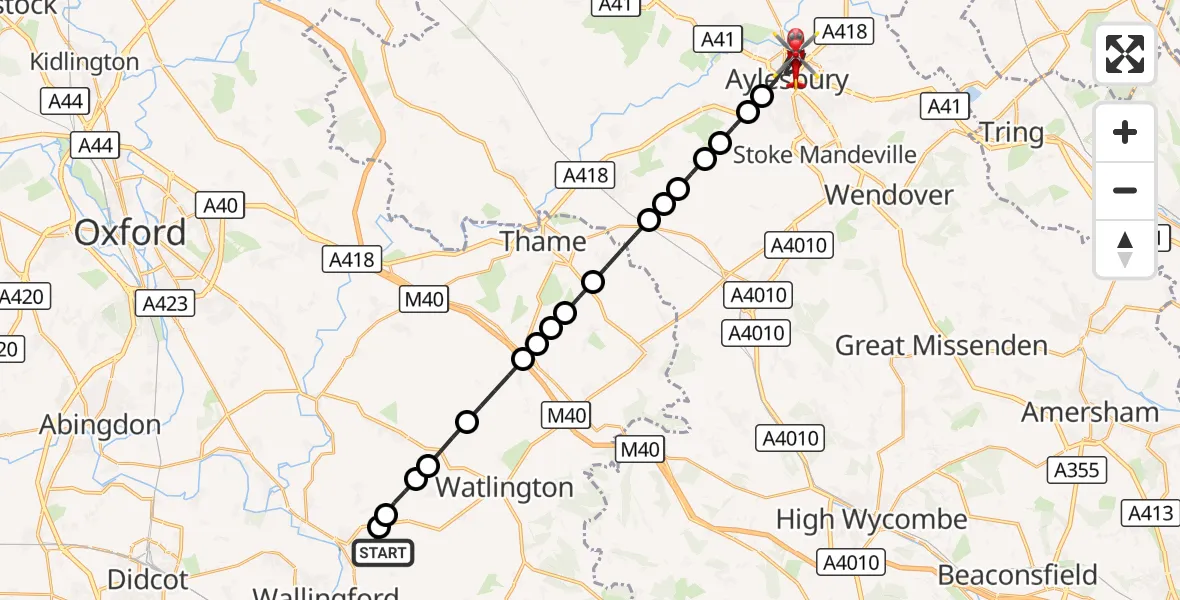 Flight route Air Ambulance Helicopter RAF Benson - Aylesbury, 23 August 2026, 10:41