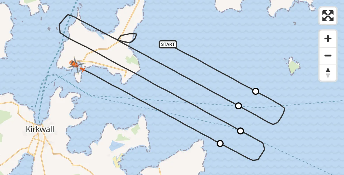 Flight route Coastguard Helicopter North Atlantic Ocean - North Atlantic Ocean, 23 August 2026, 10:49