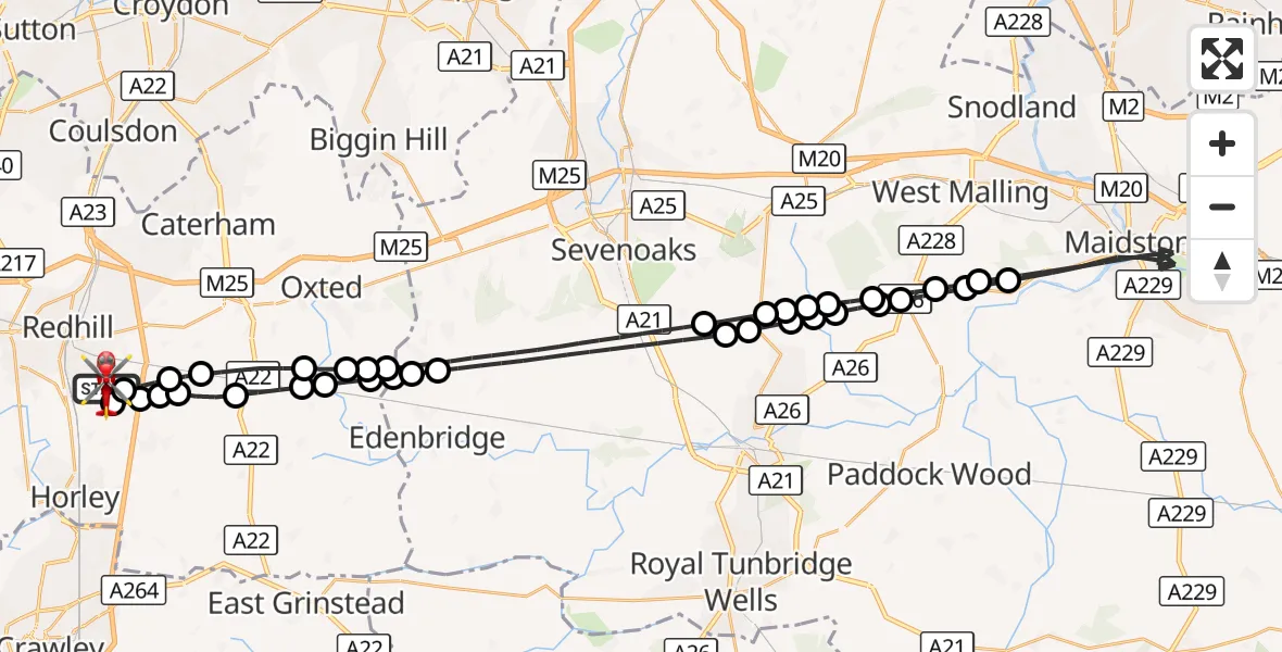 Flight route Air Ambulance Helicopter Redhill Aerodrome - Redhill Aerodrome, 23 August 2026, 11:06