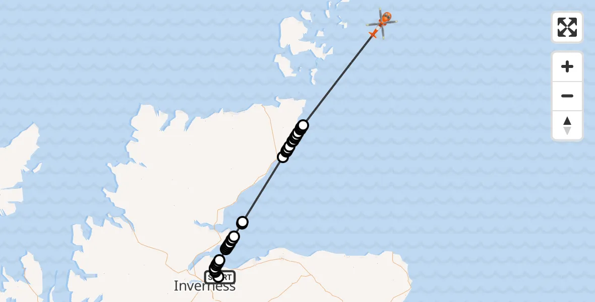 Flight route Coastguard Helicopter Inverness Airport - North Sea, 23 August 2026, 11:13