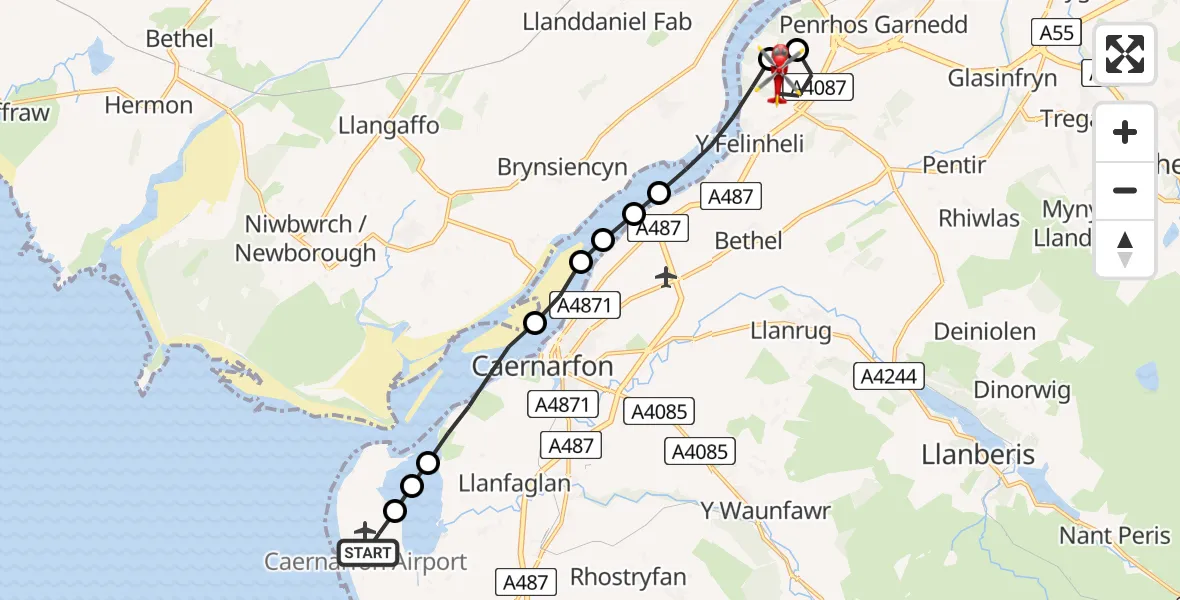 Flight route Air Ambulance Helicopter Caernarfon Airport - Aber Pwll, 23 August 2026, 11:22