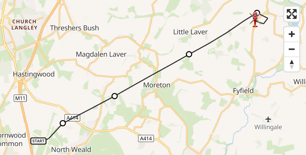 Flight route Air Ambulance Helicopter North Weald Airfield - Fyfield, 23 August 2026, 11:47