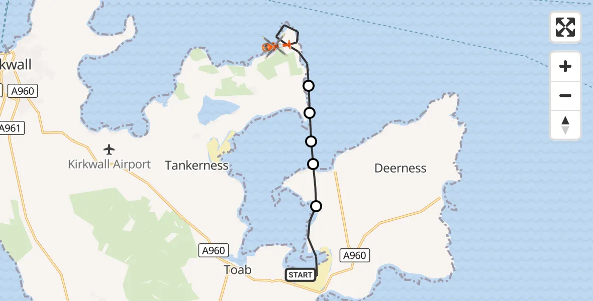 Flight route Coastguard Helicopter Toab - North Atlantic Ocean, 23 August 2026, 11:50