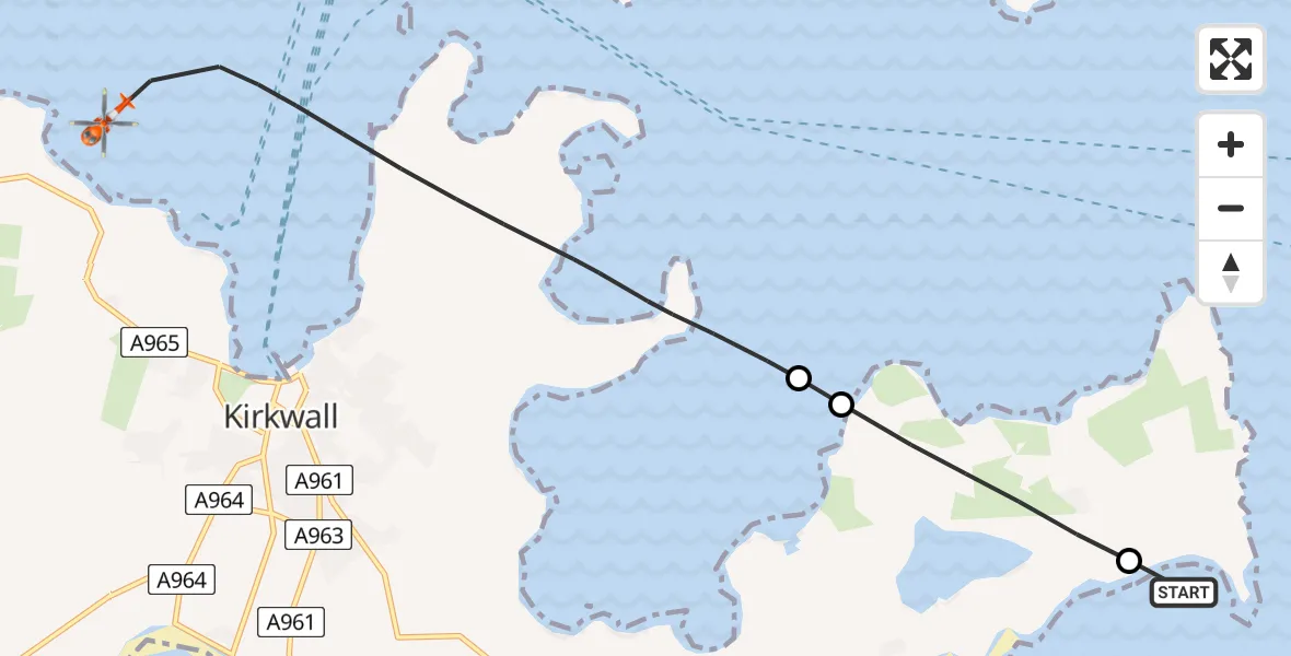 Flight route Coastguard Helicopter Sand of Ness - North Atlantic Ocean, 23 August 2026, 11:59