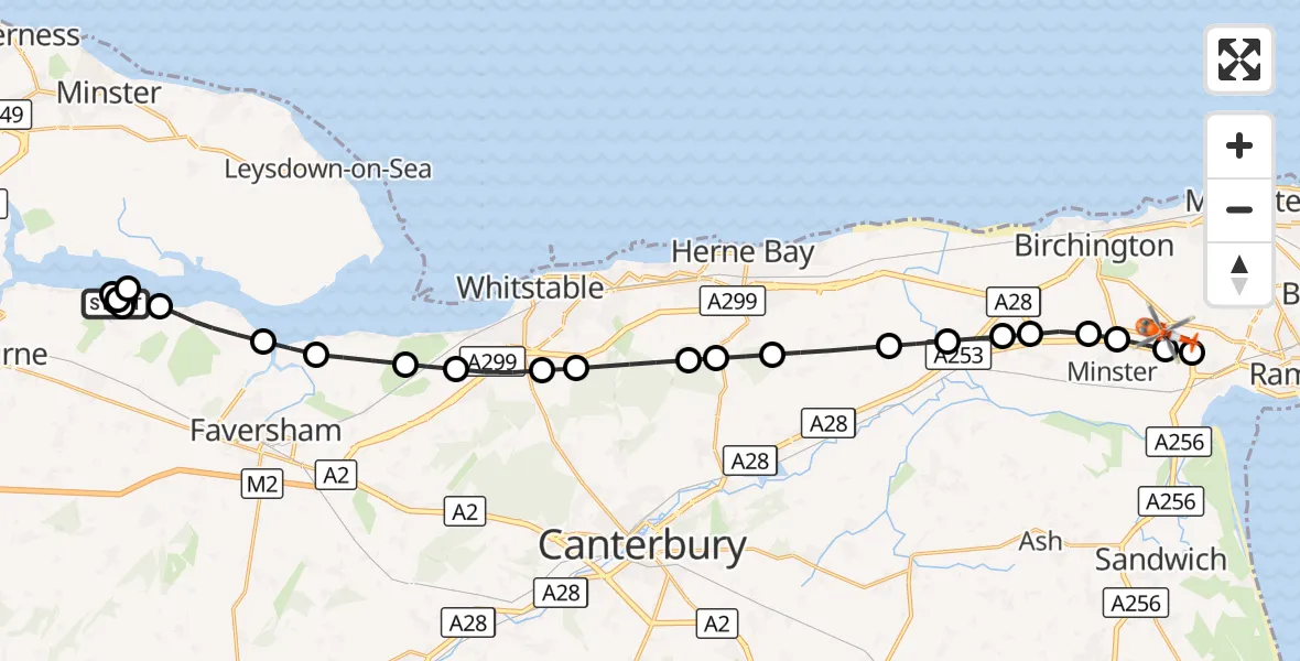 Flight route Coastguard Helicopter Swale - Manston Airport, 23 August 2026, 12:14