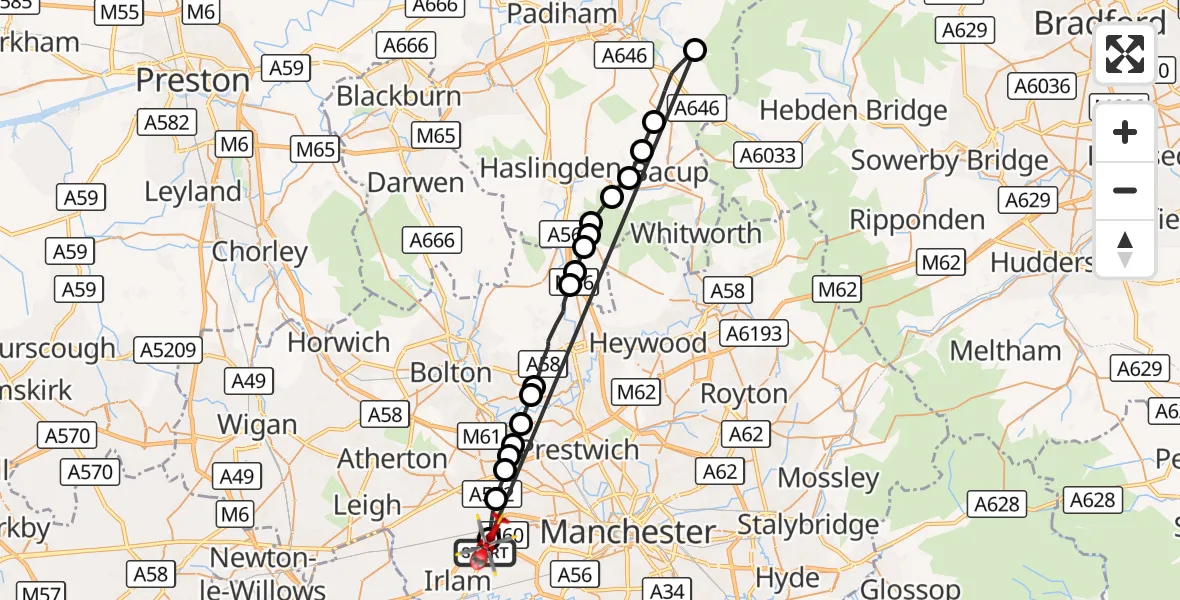 Flight route Air Ambulance Helicopter Manchester Barton Aerodrome - Manchester Barton Aerodrome, 23 August 2026, 12:15