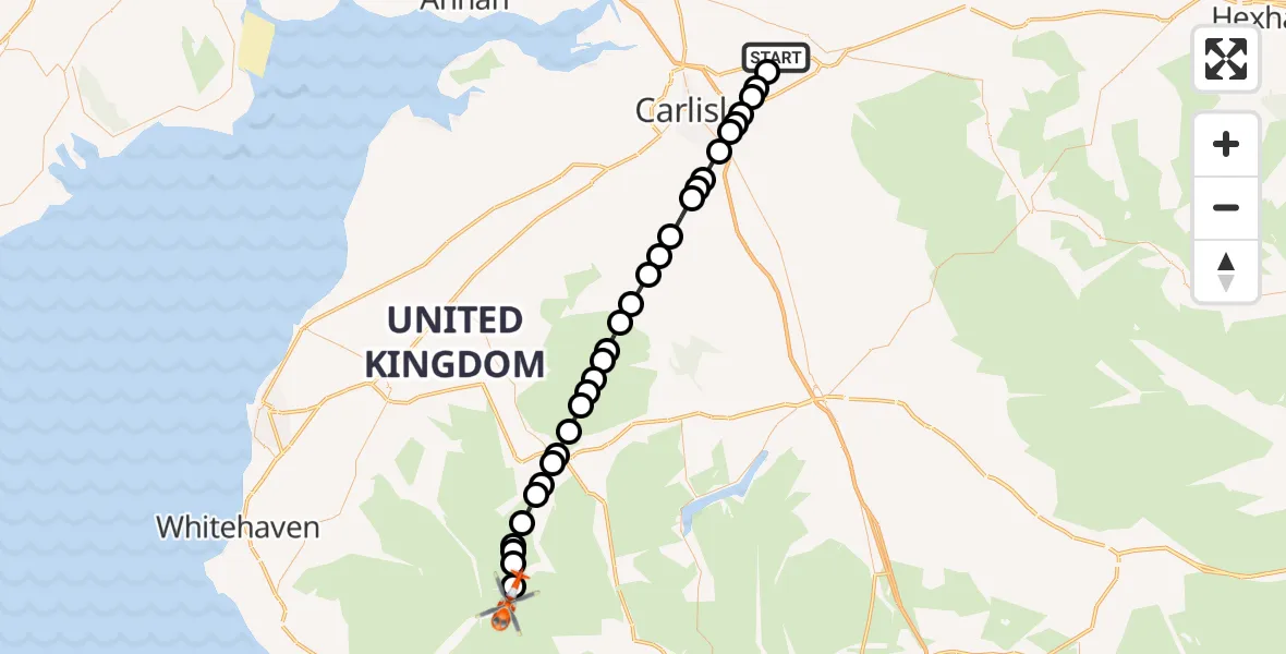 Flight route Coastguard Helicopter Carlisle Lake District Airport - Borrowdale, 23 August 2026, 12:29