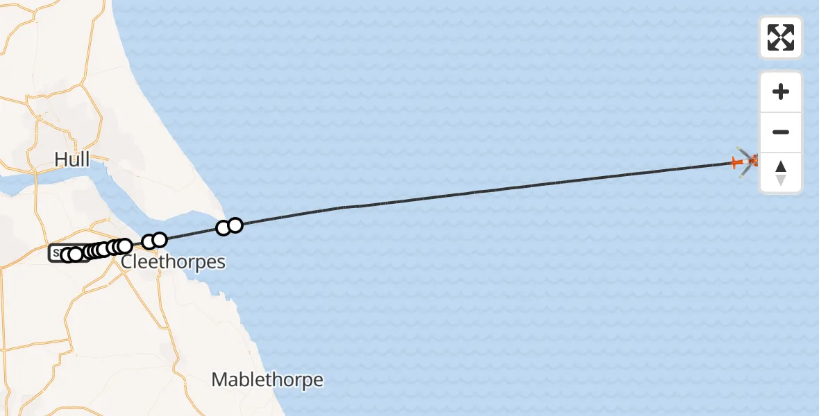 Flight route Coastguard Helicopter Humberside Airport - North Sea, 23 August 2026, 12:33