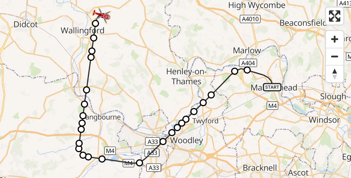 Flight route Air Ambulance Helicopter Maidenhead - RAF Benson, 23 August 2026, 12:47