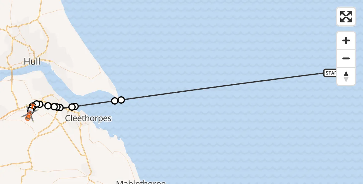 Flight route Coastguard Helicopter North Sea - Humberside Airport, 23 August 2026, 13:56