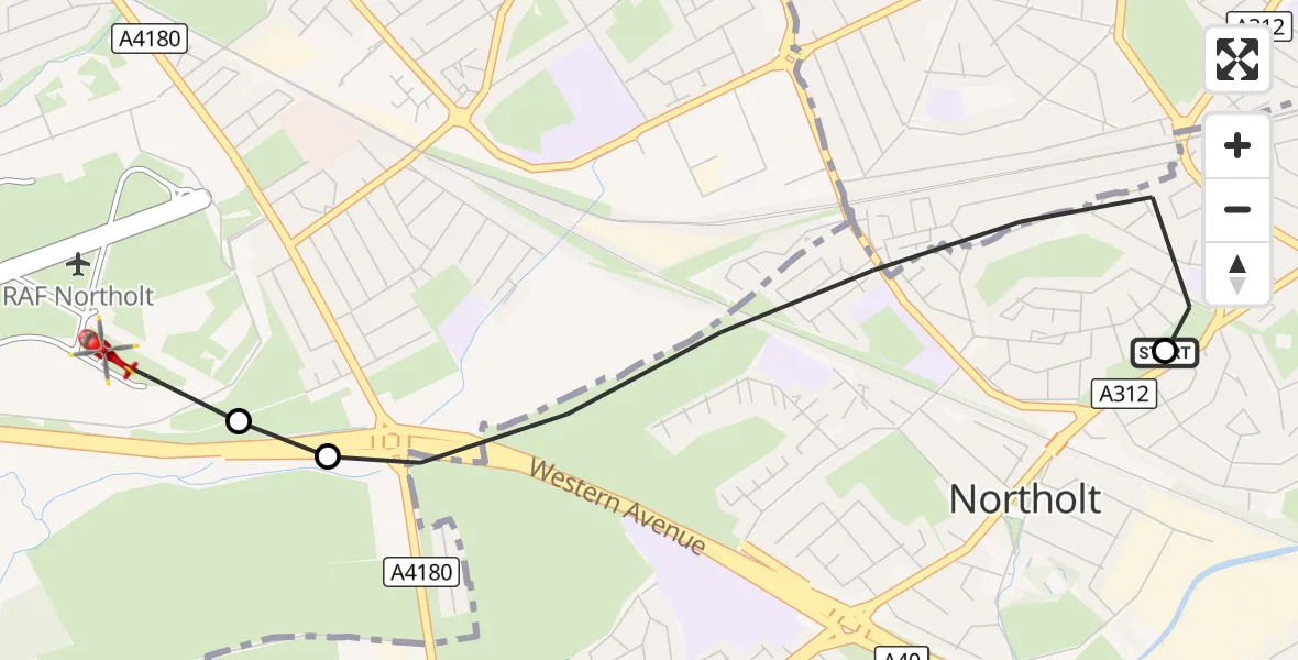 Flight route Air Ambulance Helicopter Ealing - RAF Northolt, 23 August 2026, 14:01