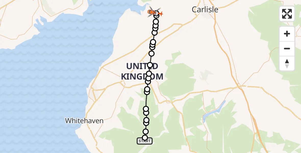 Flight route Coastguard Helicopter Wasdale - Kirkbride Airfield, 23 August 2026, 14:19