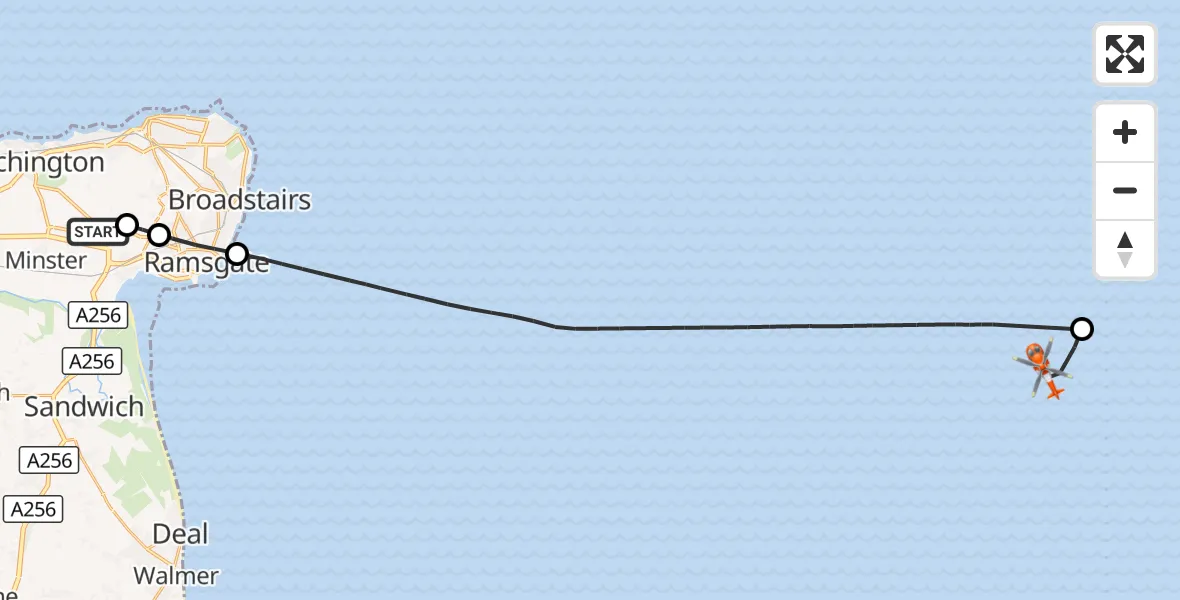 Flight route Coastguard Helicopter Manston Airport - Noordzee, 23 August 2026, 14:46