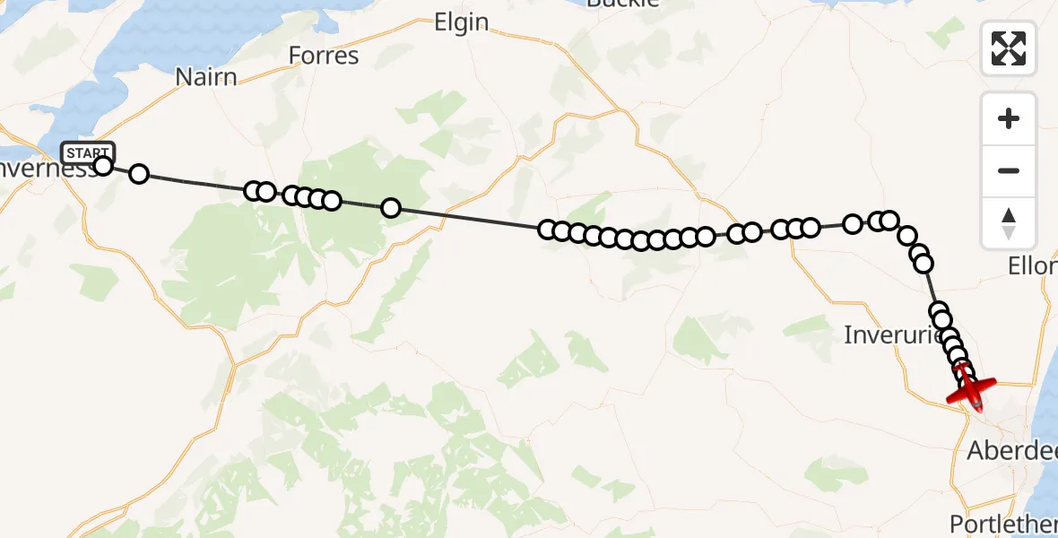 Flight route Air Ambulance Aircraft Inverness - Dyce, 23 August 2026, 14:51