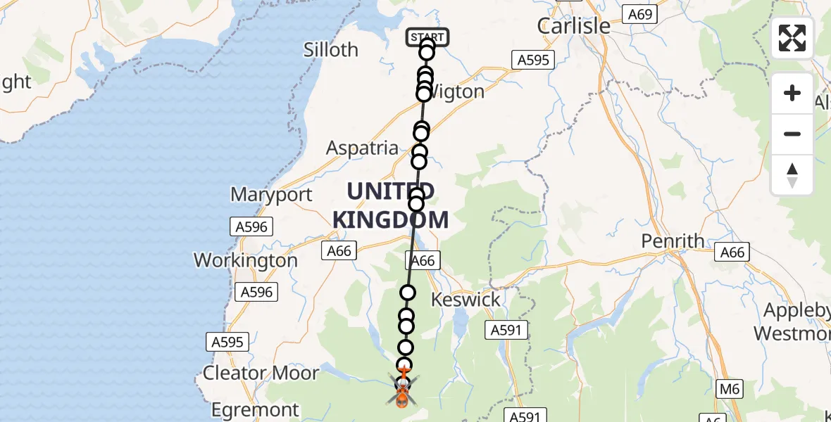 Flight route Coastguard Helicopter Kirkbride Airfield - Ennerdale and Kinniside, 23 August 2026, 14:51