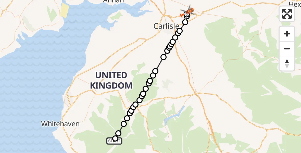 Flight route Coastguard Helicopter Wasdale - Carlisle Lake District Airport, 23 August 2026, 15:26