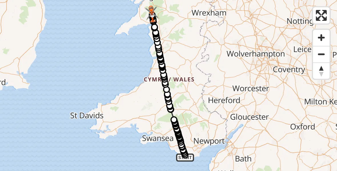Flight route Coastguard Helicopter MOD St Athan - Beddgelert, 23 August 2026, 15:52