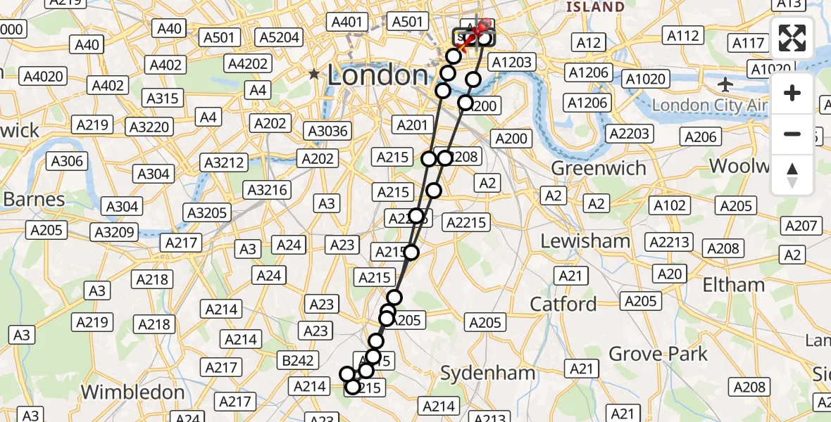 Flight route Air Ambulance Helicopter Royal London Hospital - Royal London Hospital, 23 August 2026, 16:29