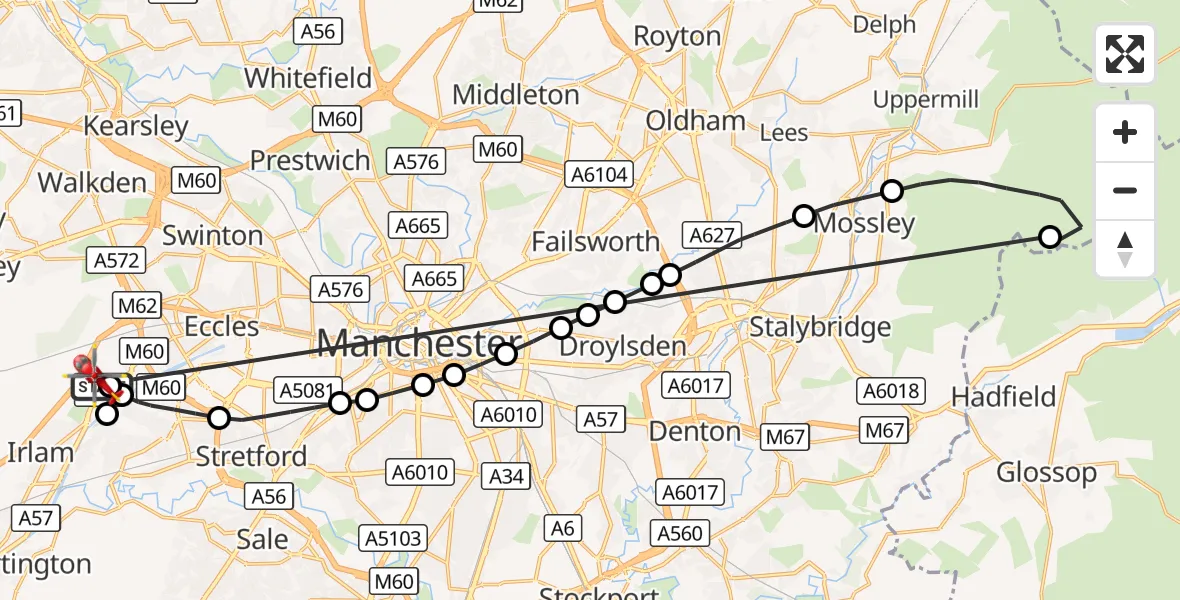 Flight route Air Ambulance Helicopter Manchester Barton Aerodrome - Manchester Barton Aerodrome, 23 August 2026, 16:40