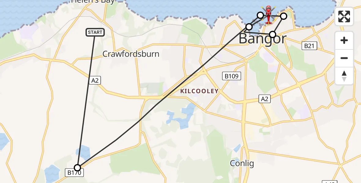 Flight route Air Ambulance Helicopter Helen's Bay - Inner Seas, 23 August 2026, 16:49