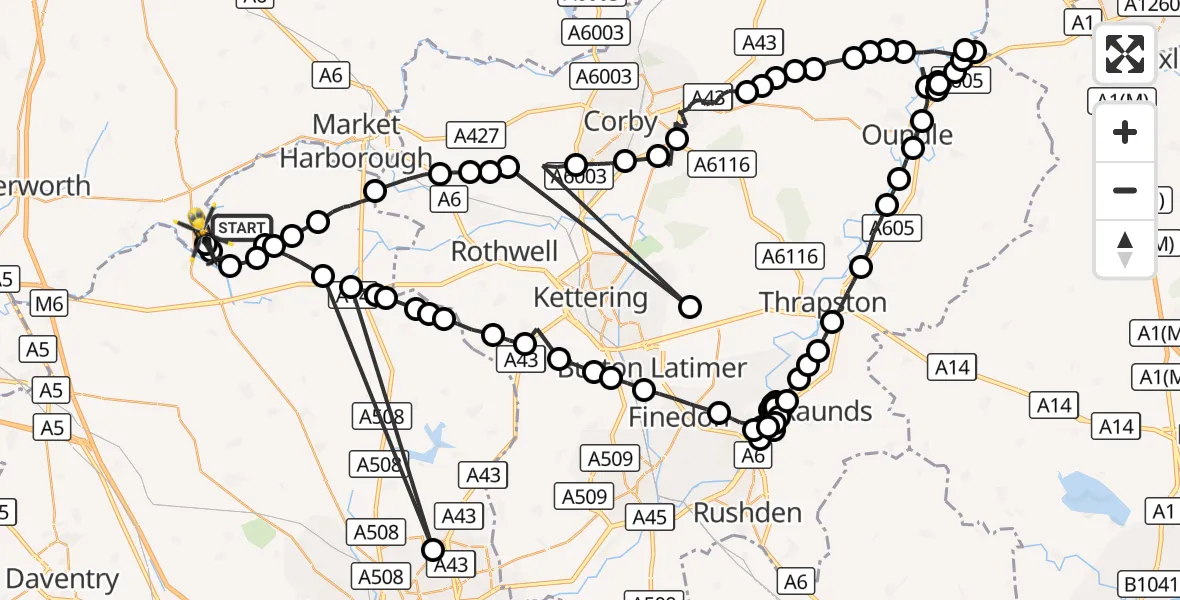 Flight route Police Helicopter Sibbertoft - Harborough, 23 August 2026, 17:20
