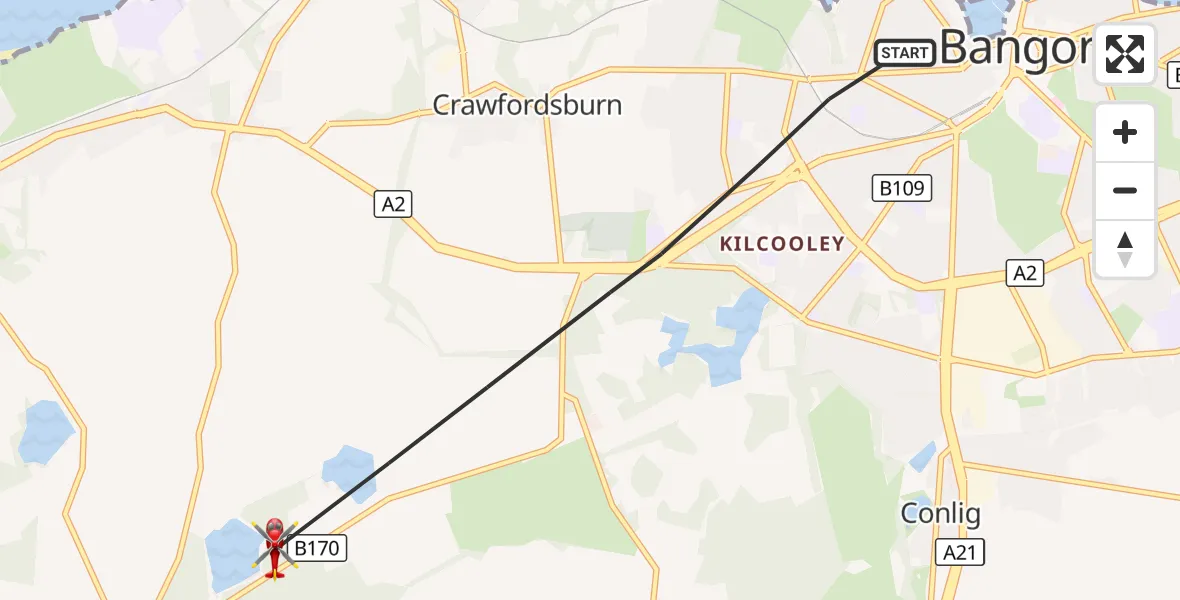 Flight route Air Ambulance Helicopter Bangor - Bangor, 23 August 2026, 17:21